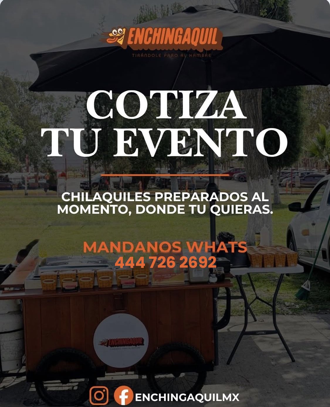 Carrito de chilaquiles Enchingaquil listo para un evento al aire libre